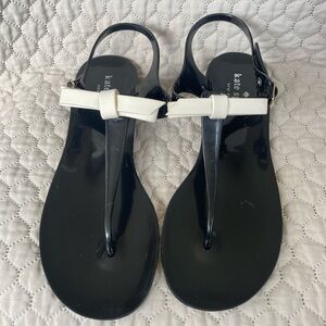 kate spade Black and White Bow T-Strap Sandals